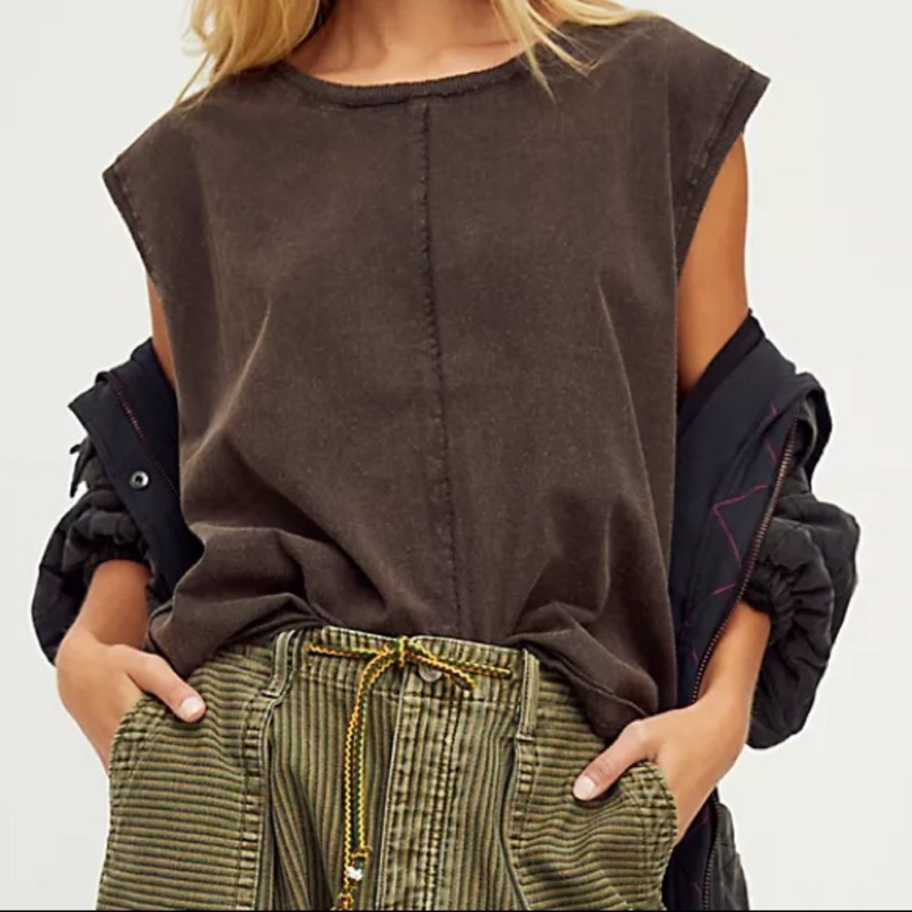 Free People Brown Muscle Tee